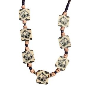 🐘Vintage Hand-Painted Clay, Wooden and Millefiori Bead Elephant Necklace